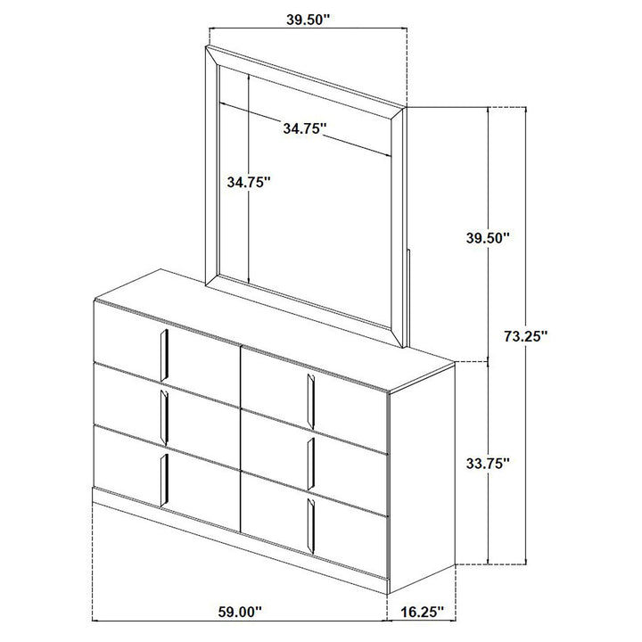 Ines 6-drawer Bedroom Dresser with Mirror White High Gloss