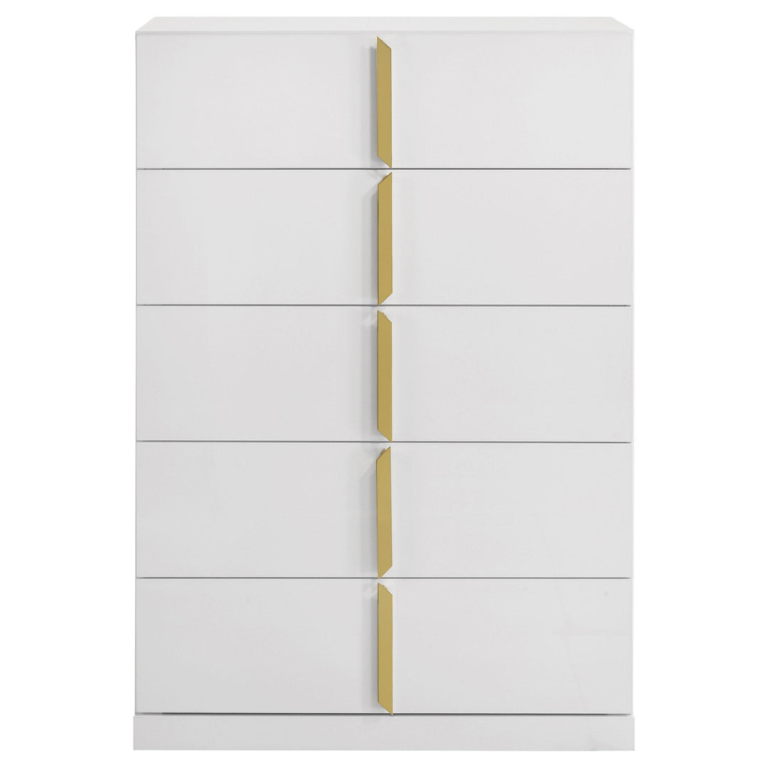 Ines 5-drawer Bedroom Chest of Drawers White High Gloss
