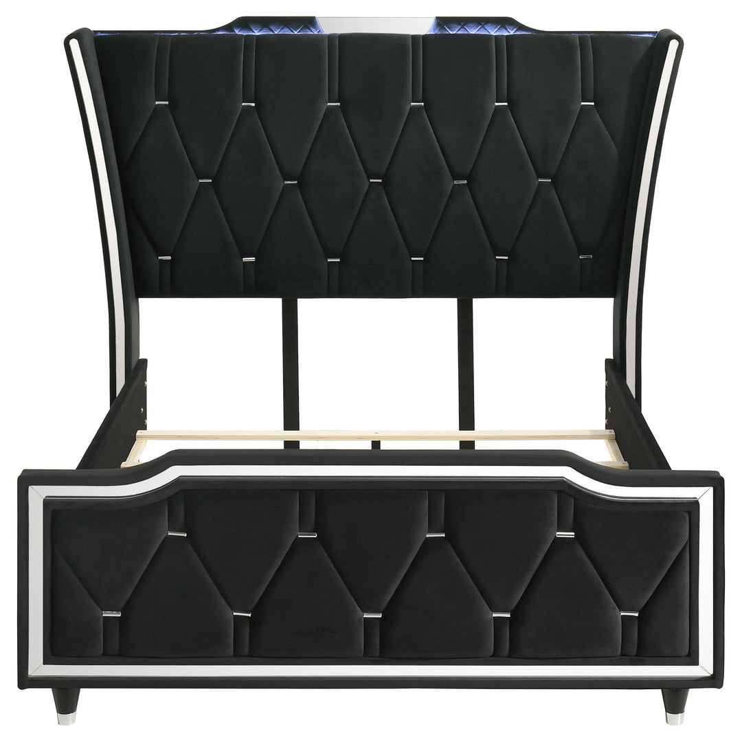 Lorient Queen LED Upholstered Wingback Bed Black