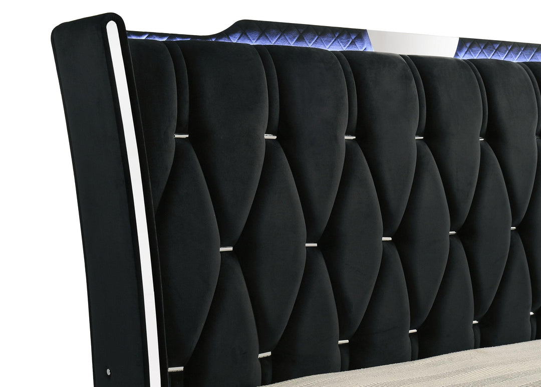 Lorient Queen LED Upholstered Wingback Bed Black