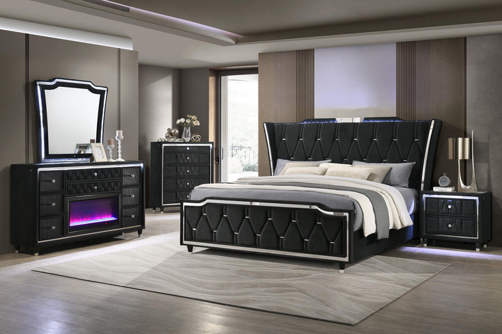 Lorient 8-drawer LED Flame Box Dresser and Mirror Black