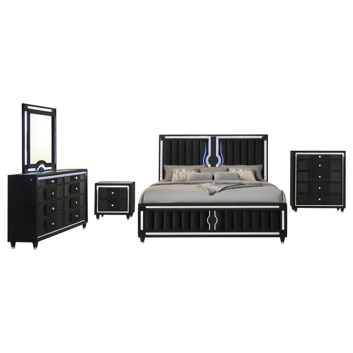 Ravenne 5-piece Velvet Upholstered Eastern King LED Bedroom Set Black