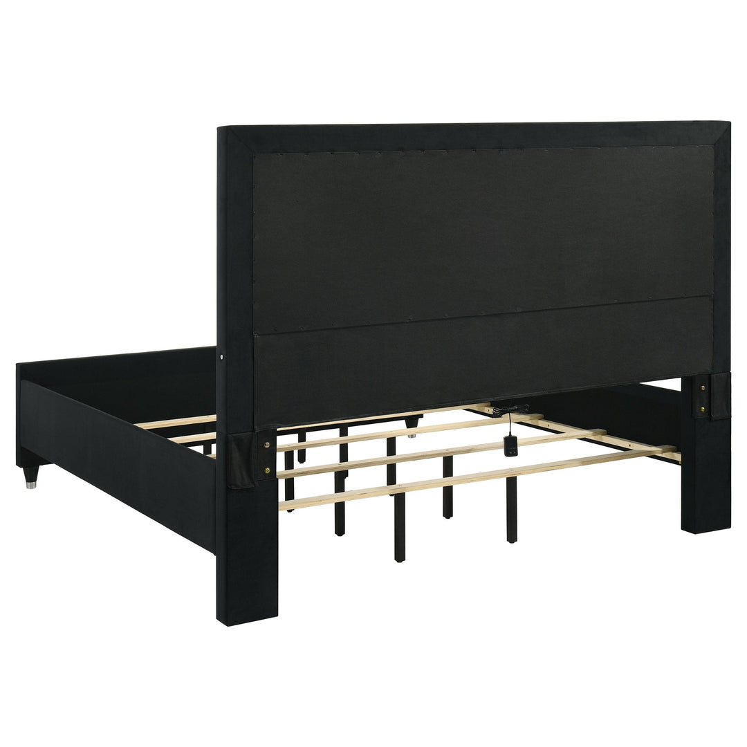 Ravenne Velvet Upholstered Eastern King LED Panel Bed Black