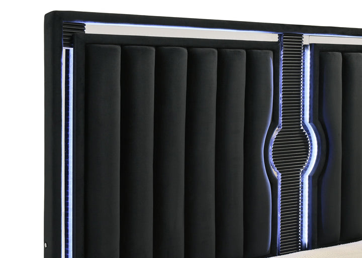 Ravenne Velvet Upholstered Eastern King LED Panel Bed Black