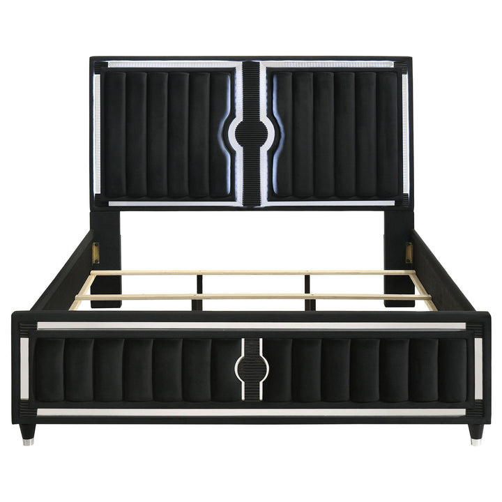 Ravenne Velvet Upholstered California King LED Panel Bed Black