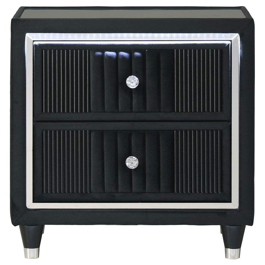 Ravenne 2-drawer Velvet Upholstered LED Nightstand with USB Black