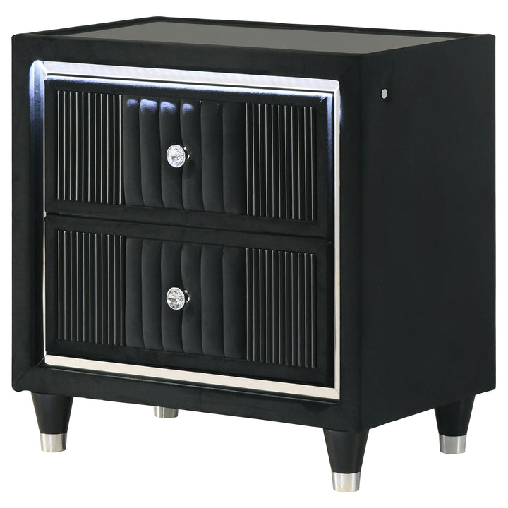 Ravenne 2-drawer Velvet Upholstered LED Nightstand with USB Black