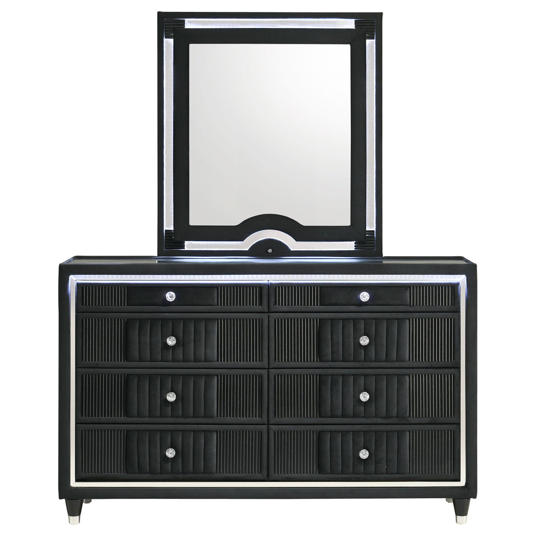 Ravenne 8-drawer Velvet Upholstered LED Dresser and Mirror Black