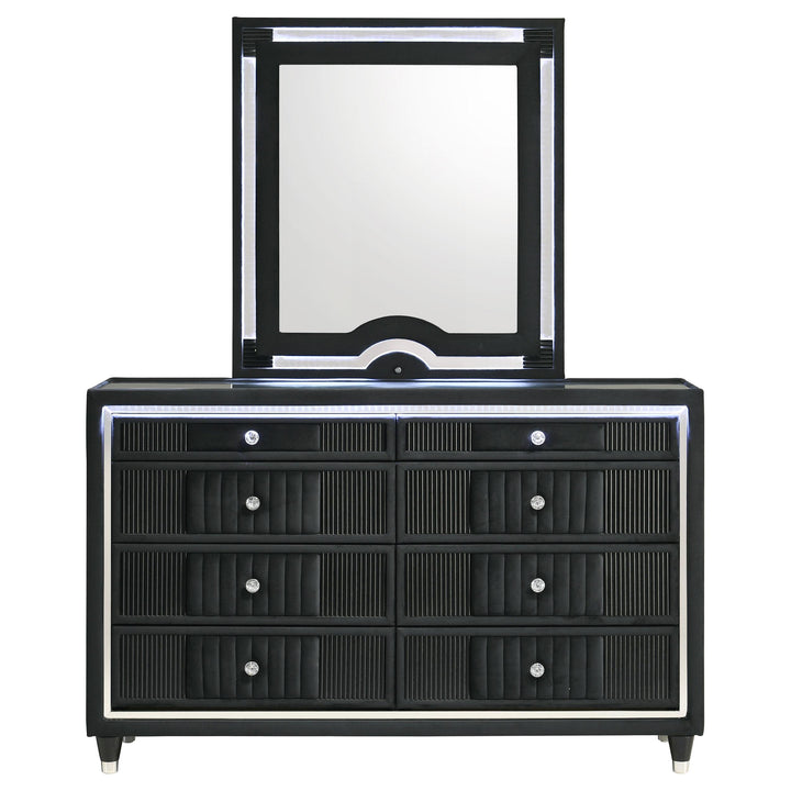 Ravenne 8-drawer Velvet Upholstered LED Dresser and Mirror Black