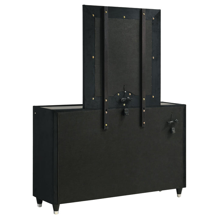 Ravenne 8-drawer Velvet Upholstered LED Dresser and Mirror Black