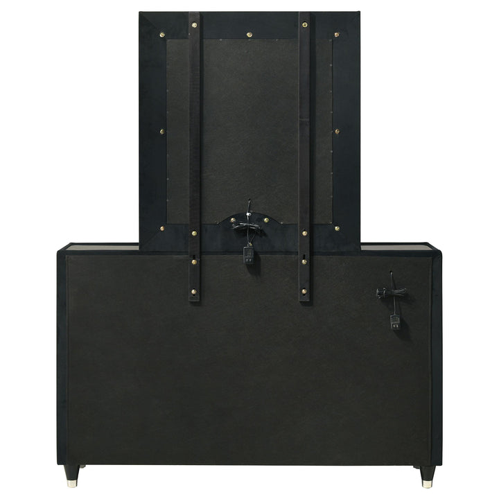 Ravenne 8-drawer Velvet Upholstered LED Dresser and Mirror Black