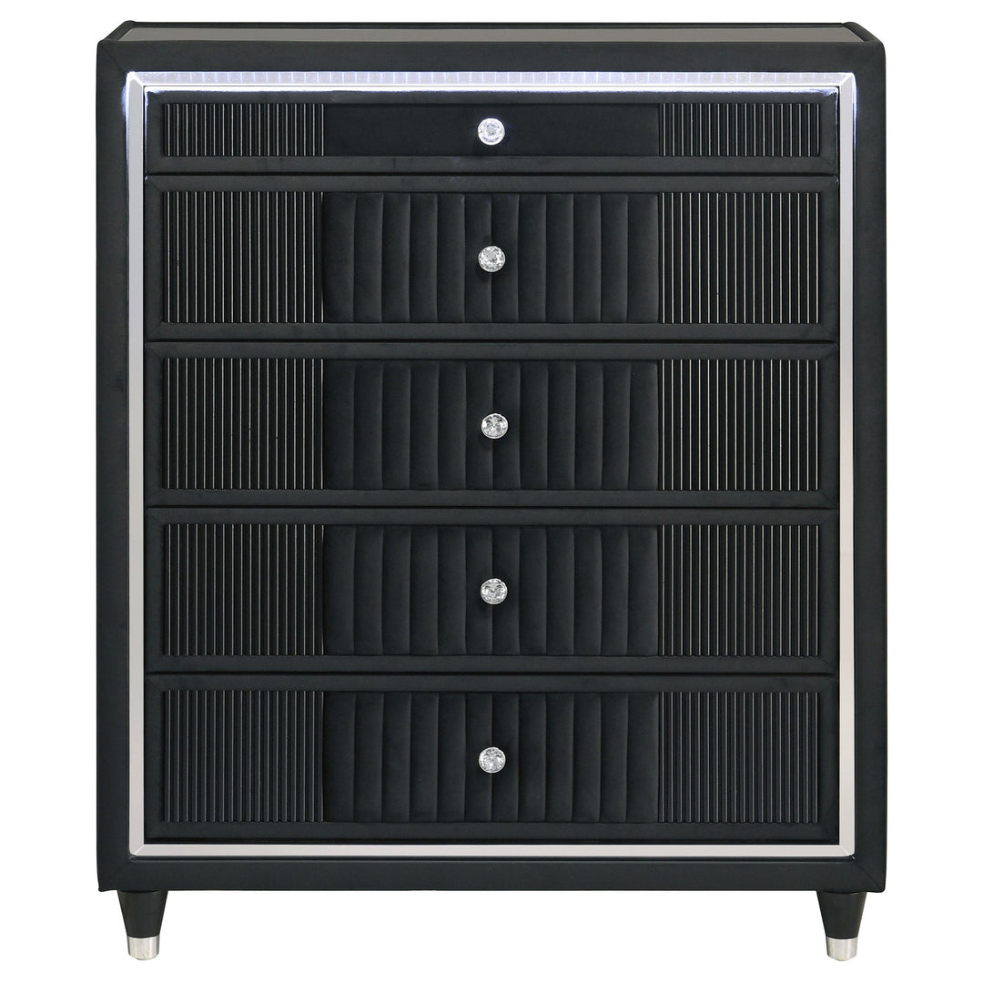 Ravenne 5-drawer Velvet Upholstered LED Chest of Drawers Black