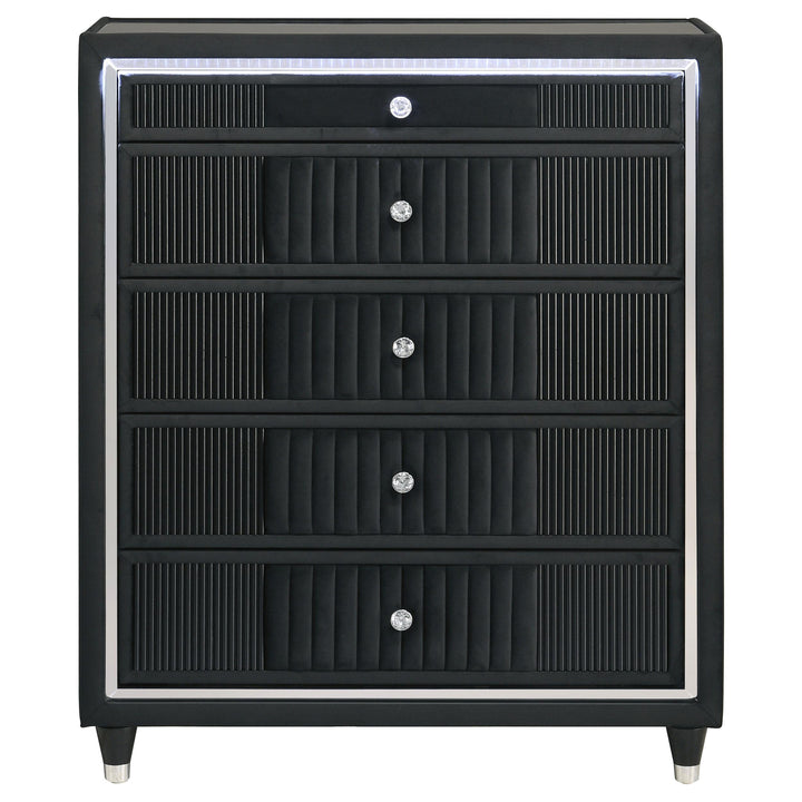 Ravenne 5-drawer Velvet Upholstered LED Chest of Drawers Black