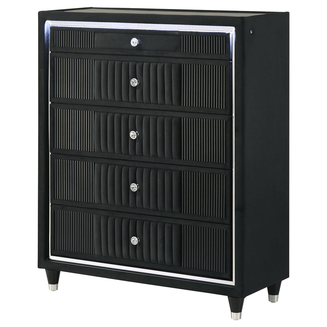 Ravenne 5-drawer Velvet Upholstered LED Chest of Drawers Black