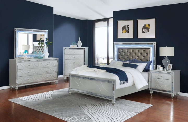 Gunnison Wood California King LED Panel Bed Silver Metallic
