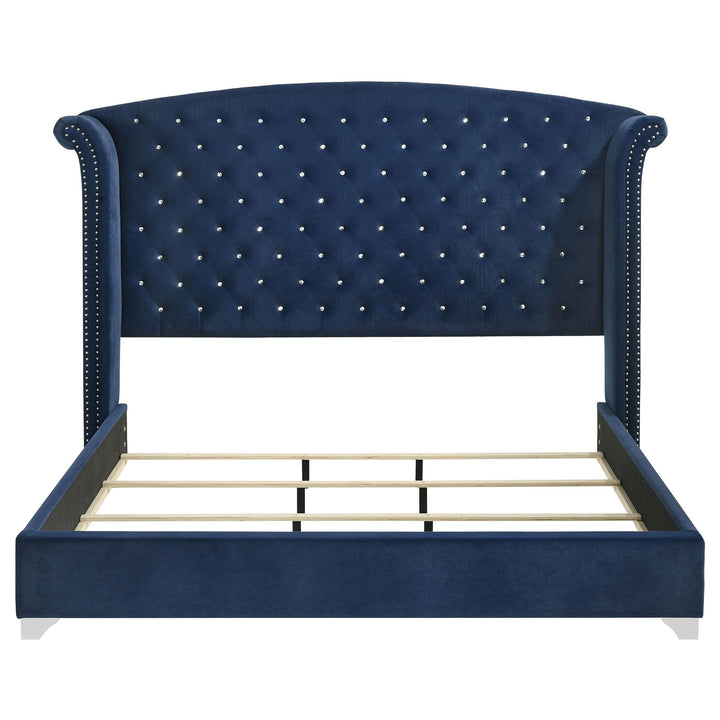 Melody Upholstered Eastern King Wingback Bed Pacific Blue