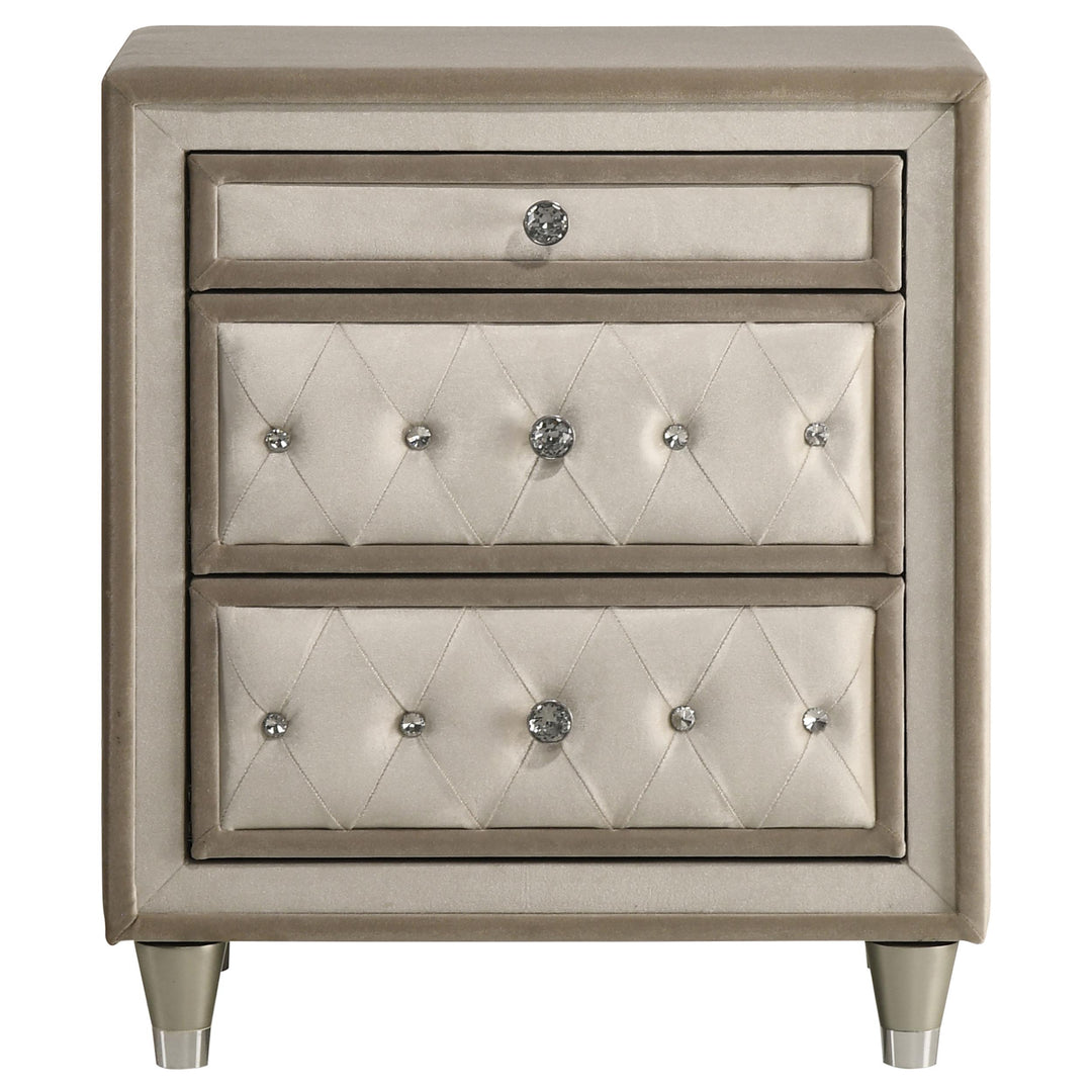 Antonella Upholstered 3-drawer Nightstand Ivory and Camel