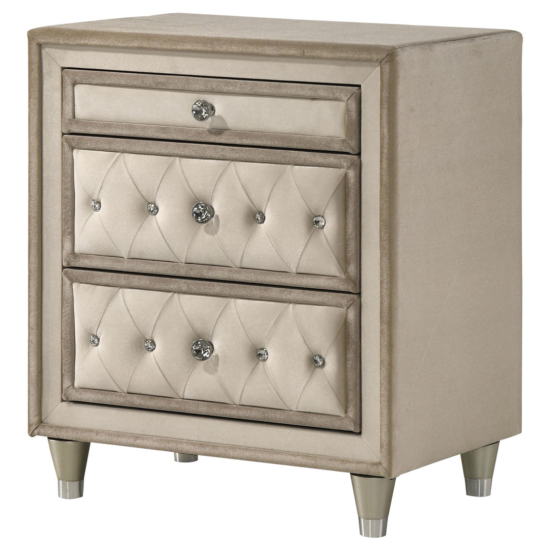 Antonella Upholstered 3-drawer Nightstand Ivory and Camel