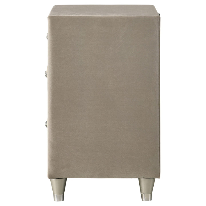 Antonella Upholstered 3-drawer Nightstand Ivory and Camel