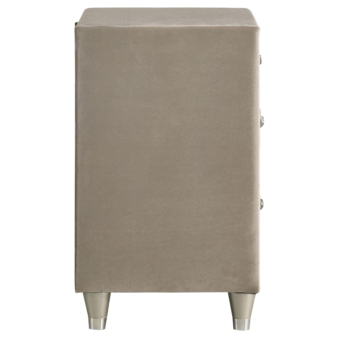 Antonella Upholstered 3-drawer Nightstand Ivory and Camel