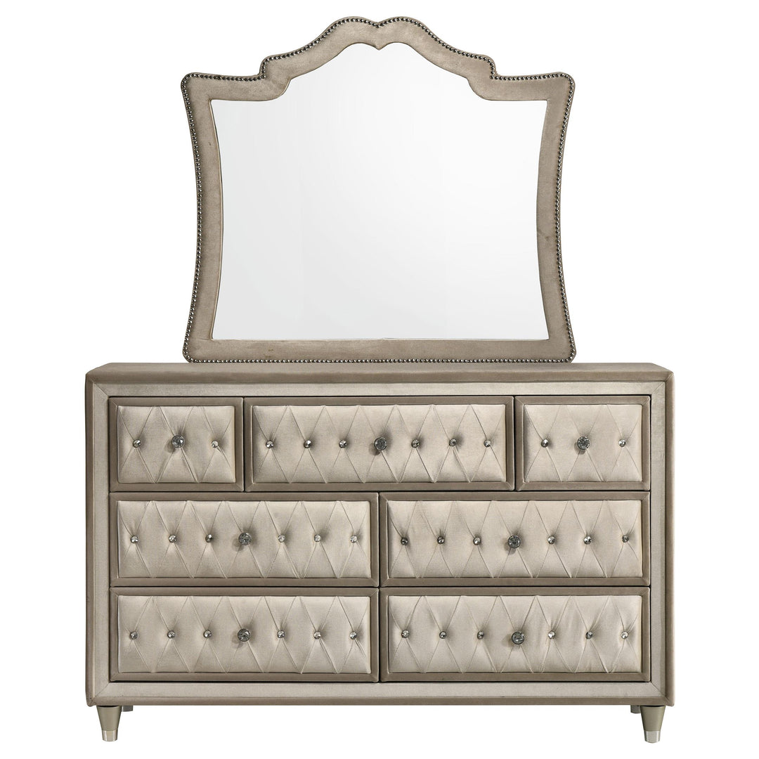 Antonella 7-drawer Upholstered Dresser with Mirror Ivory
