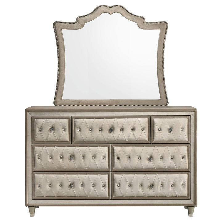 Antonella 7-drawer Upholstered Dresser with Mirror Ivory