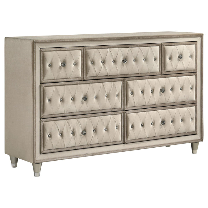 Antonella 7-drawer Upholstered Dresser Ivory and Camel
