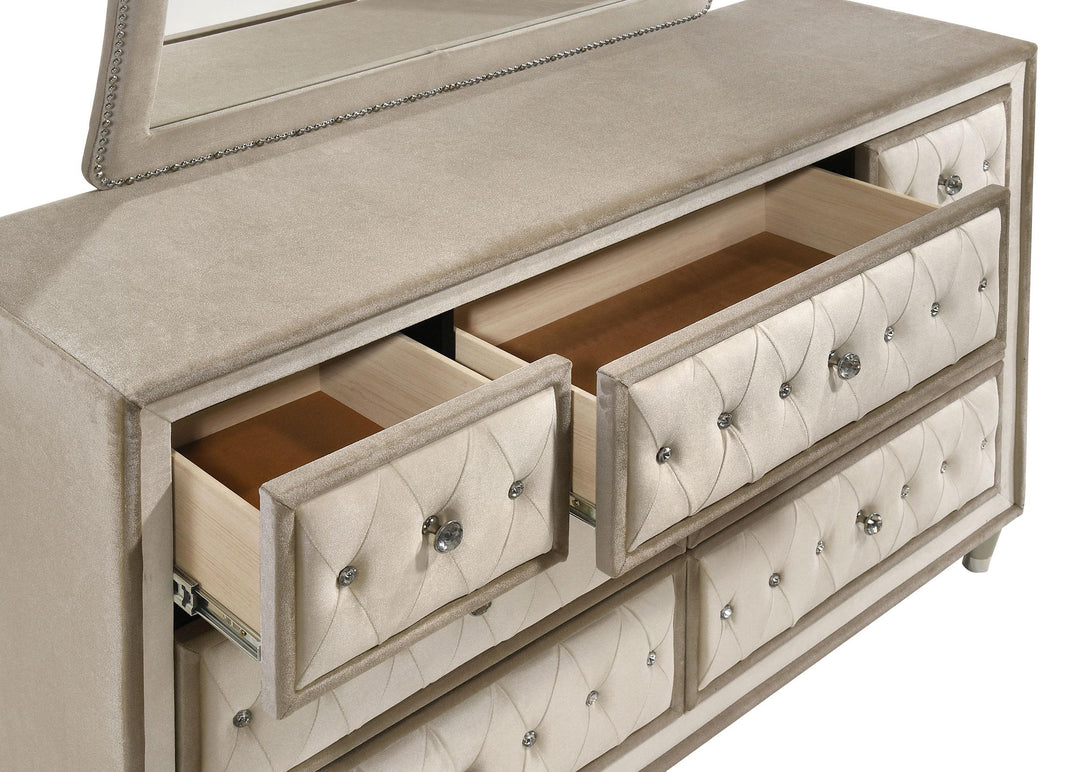 Antonella 7-drawer Upholstered Dresser Ivory and Camel