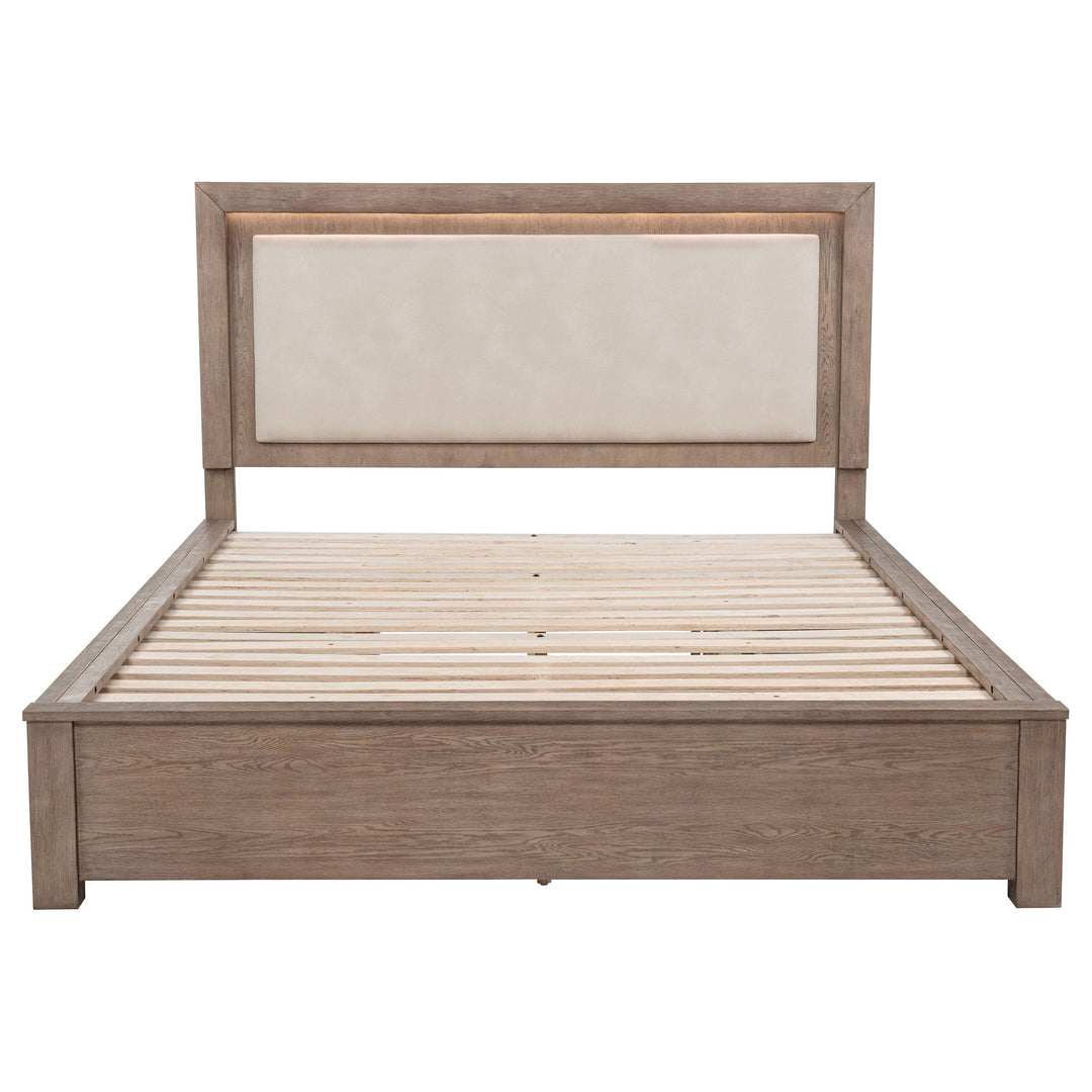 Kenora 56-inch Eastern King LED Storage Bed Barley Brown