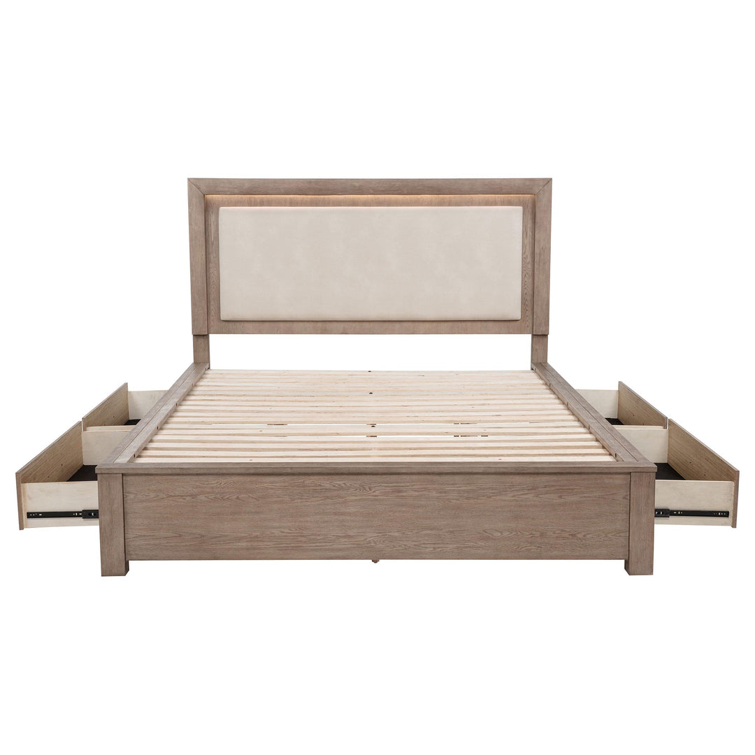 Kenora 56-inch Eastern King LED Storage Bed Barley Brown