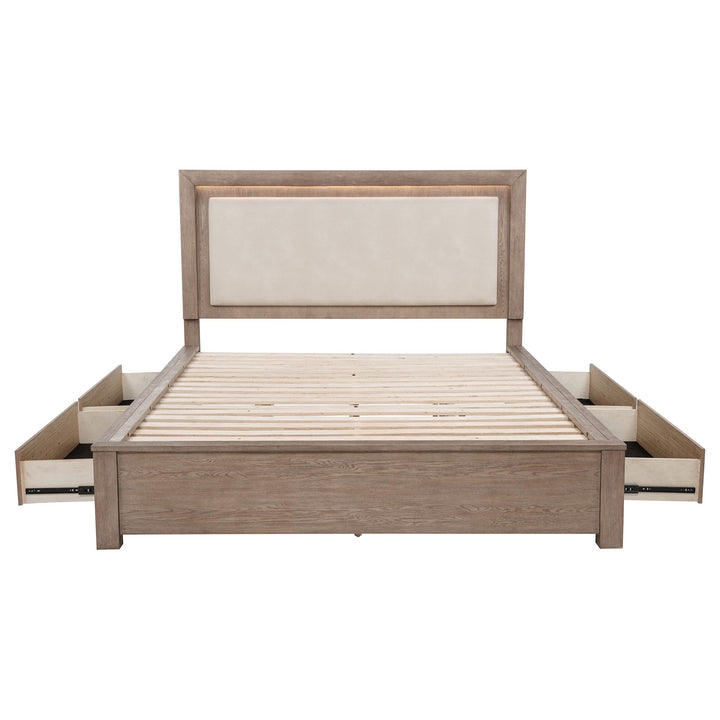 Kenora 56-inch Eastern King LED Storage Bed Barley Brown