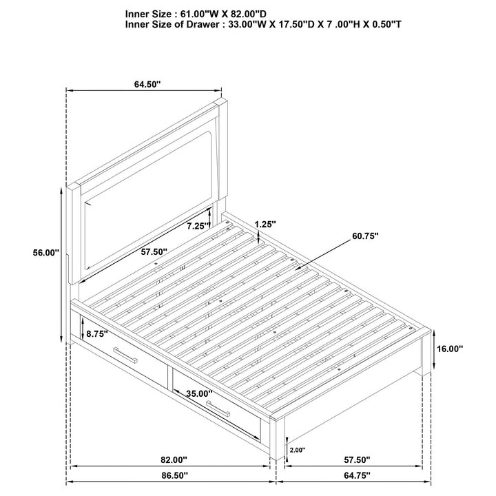 Kenora 56-inch Queen LED Storage Bed Barley Brown
