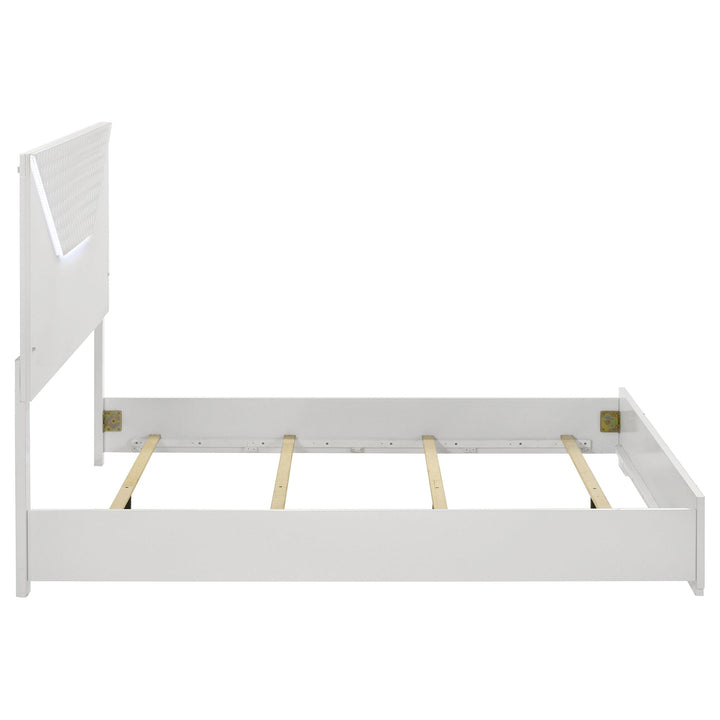 Ives Queen Panel Bed LED Headboard White High Gloss