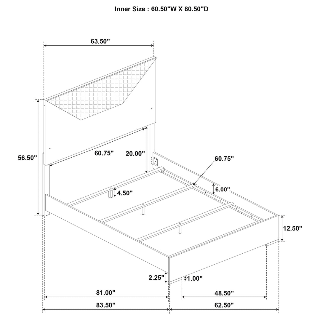 Ives Queen Panel Bed LED Headboard White High Gloss