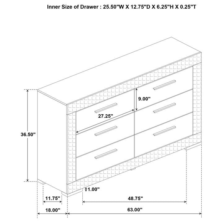 Ives 6-drawer Dresser Cabinet White High Gloss