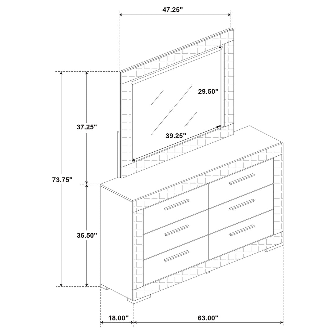 Ives 6-drawer Dresser and Mirror Grey High Gloss