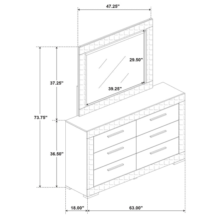 Ives 6-drawer Dresser and Mirror Grey High Gloss