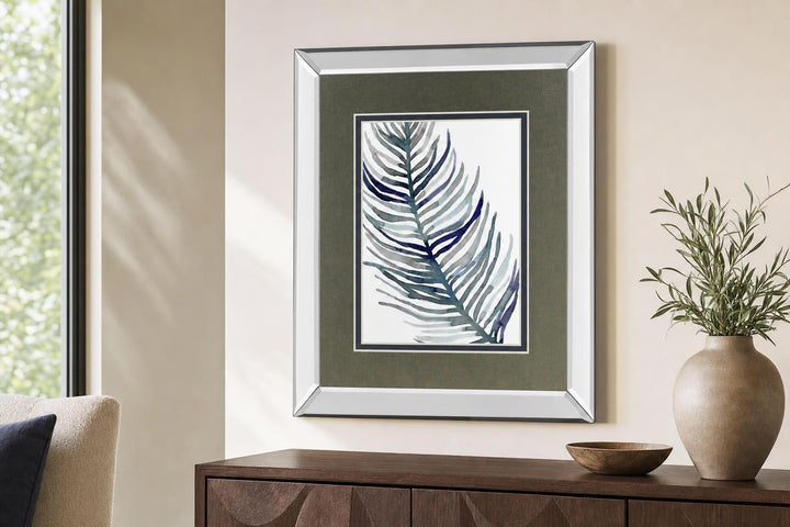 Blue Feathered Palm I By Emma Scarvey - Dark Gray