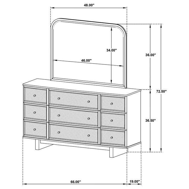 Kailani 9-drawer Dresser and Mirror Beige Oak