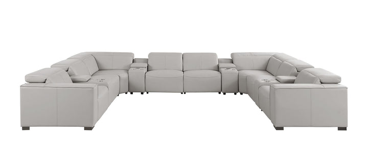 1208 - 12 Piece U Shaped Leather Sectional With 4 Power Recliners &amp; Power Headrest