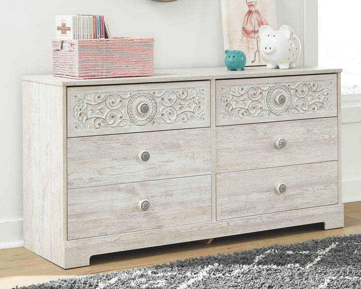 Paxberry - Whitewash - Six Drawer Dresser - Vinyl-Wrapped