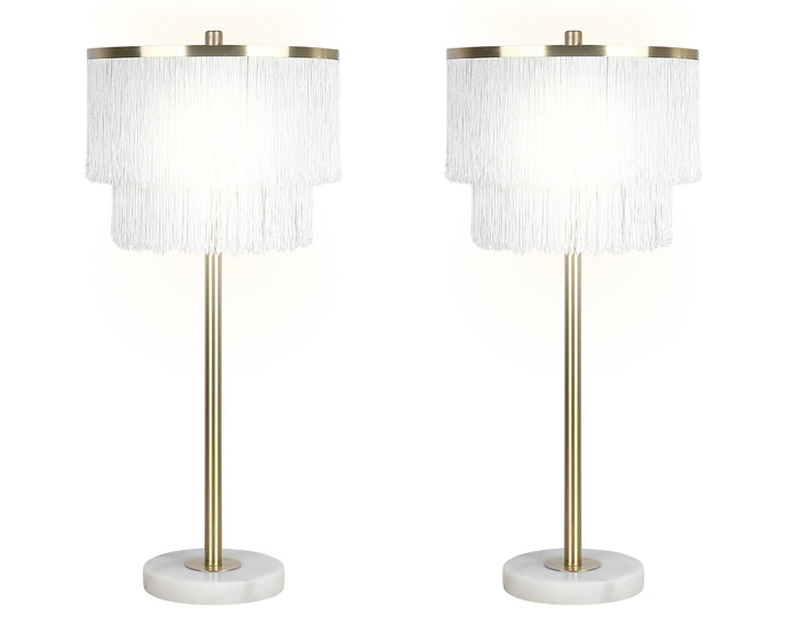 "Tassel Elegance II" Metal Table Lamp (Set of 2) - Soft Gold / White