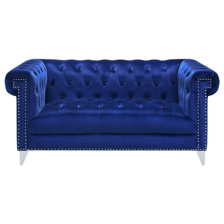 Bleker - Upholstered Tuxedo Arm Tufted Loveseat - Blue