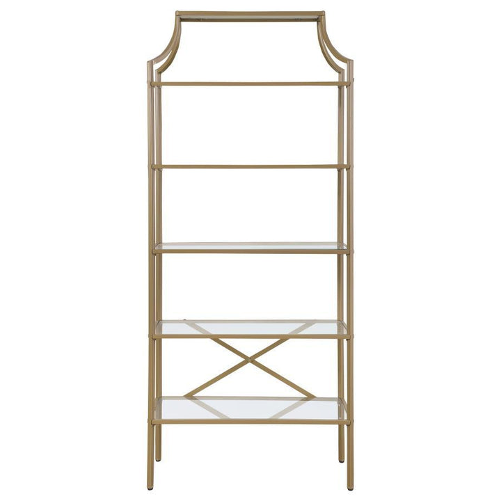 Serena - 5-Shelf Glass Bookshelf - Gold