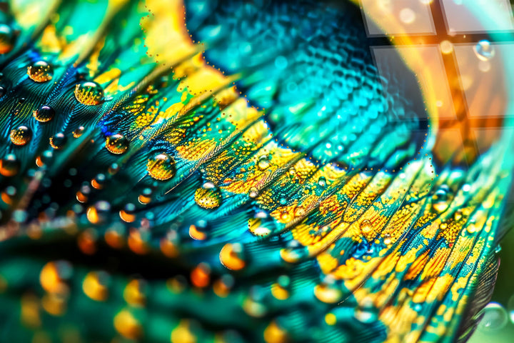 Iridescent Plumage Tempered Glass With Foil &amp; Rhinestones - Teal / Aqua