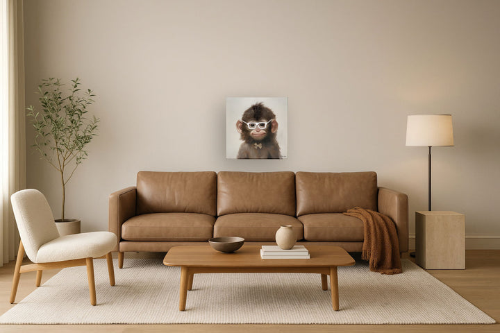 Whimsical Bowtie Primate - 25" x 25" Framed Wall Art