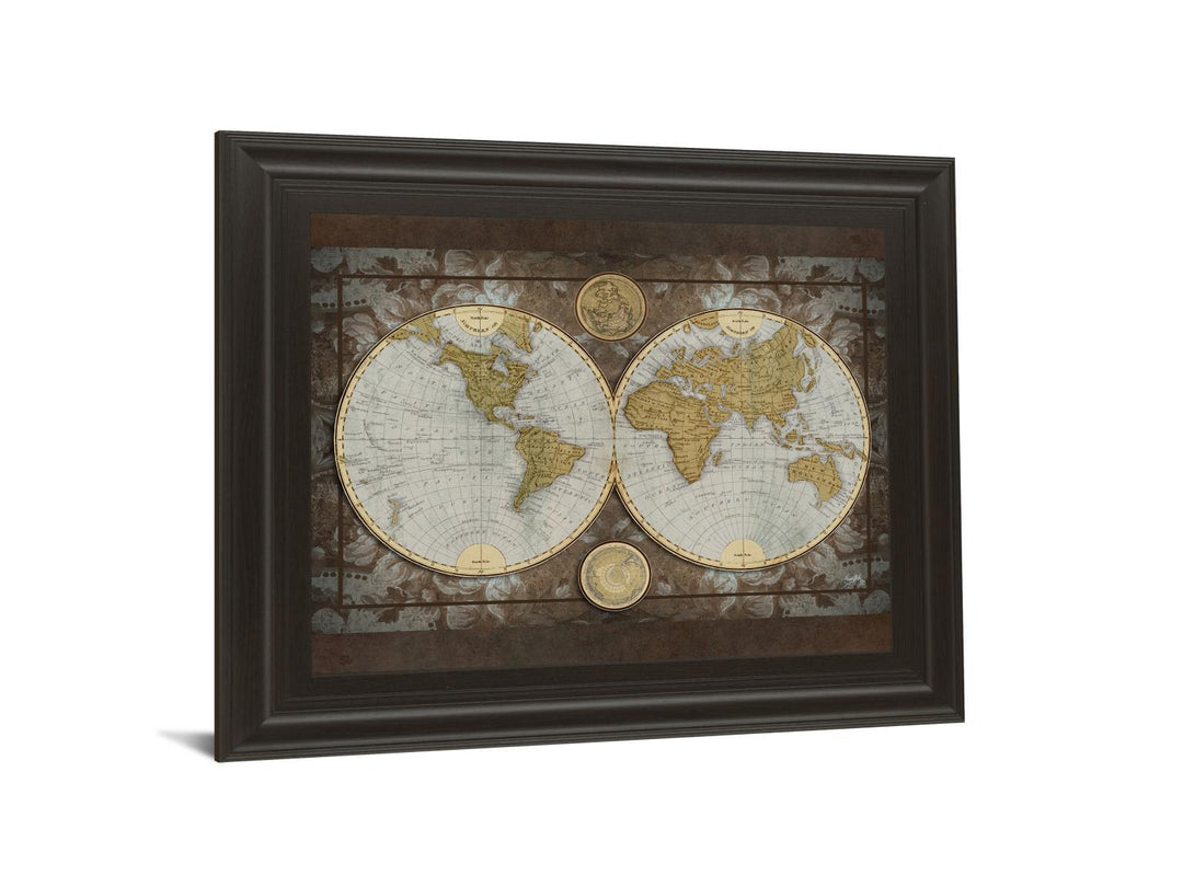 World Map By Elizabeth Medley - Framed Print Wall Art - Blue