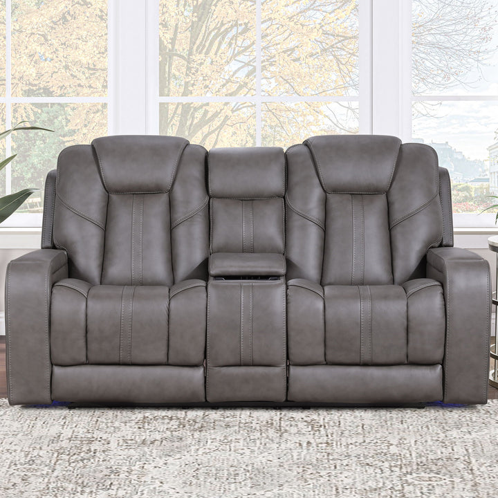 Daniel - Triple Power Leather Theater Loveseat - Gray