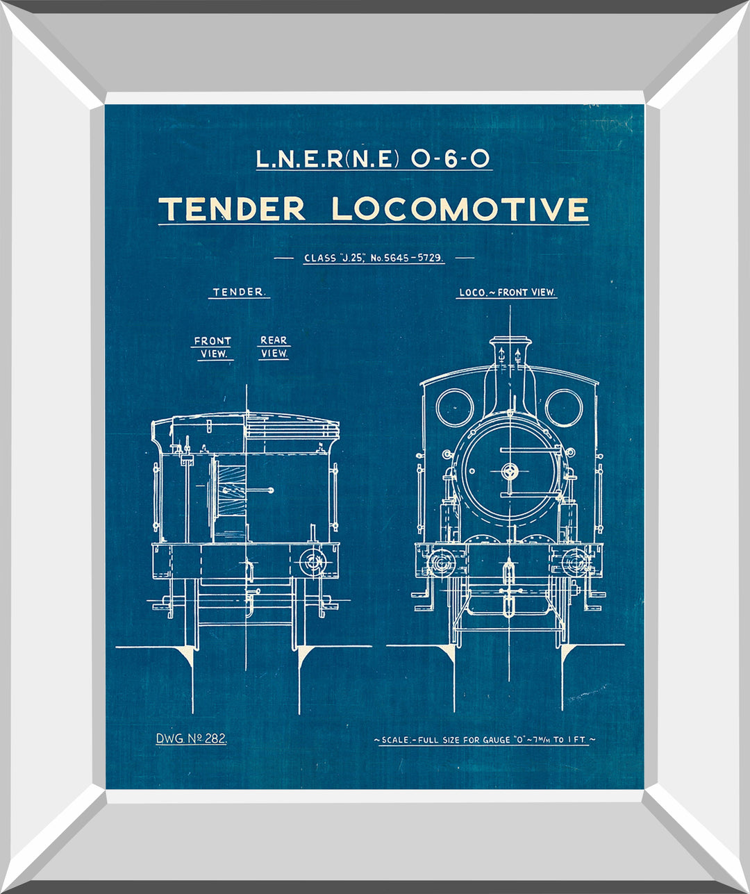 Locomotive Blueprint III By Wild Apple Portfolio - Mirror Framed Print Wall Art - Blue