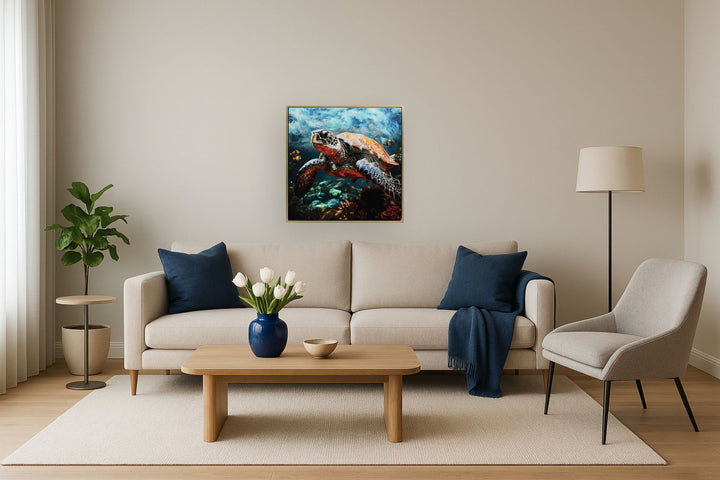 Azure Tide Turtle - 21" x 21" Framed Wall Art